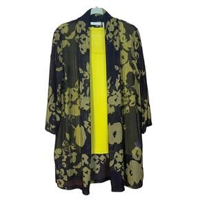 Susan Graver Printed Knit 3/4 Sleeve Cardigan and Tank Set Blue Green Small